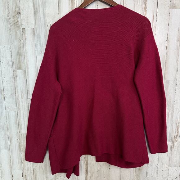 Pure Jill Open Cardigan Medium Dark Red Cotton Wool Lagenlook Quiet Luxury EUC - Picture 3 of 11
